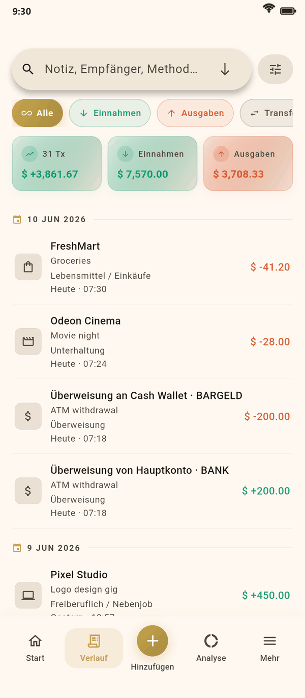 Alle Buchungen an einem Ort — Coinly Screenshot
