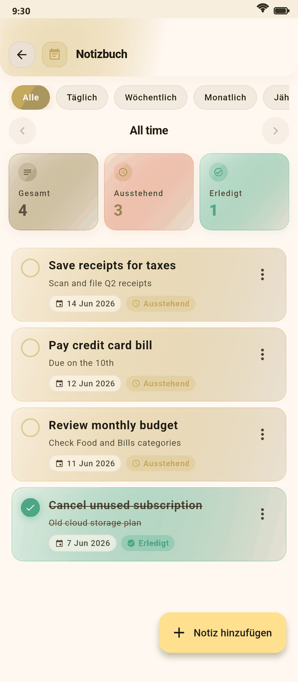 Alles mit dem Notizbuch verfolgen — Coinly Screenshot