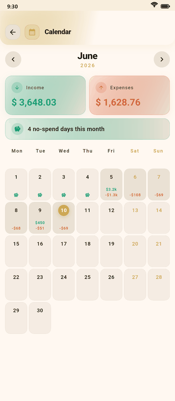 Your Spending Calendar — Coinly screenshot