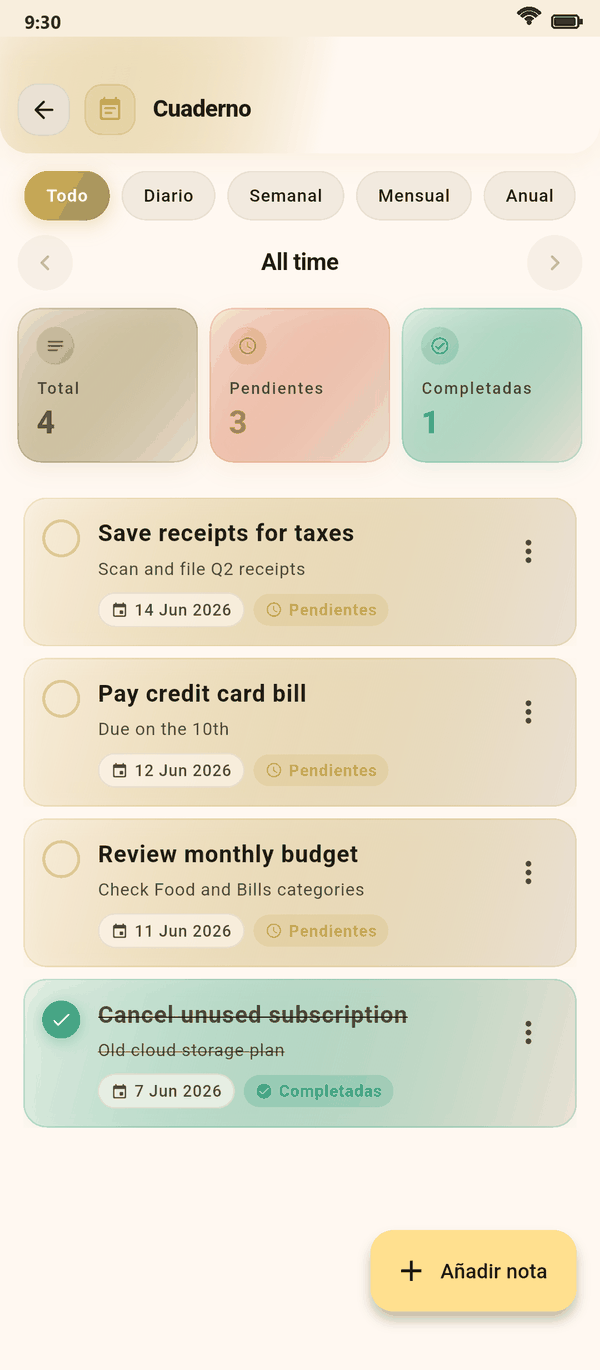 Organiza todo con la libreta — Coinly captura