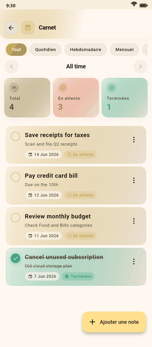 Suivez tout avec le carnet — Coinly capture d'écran
