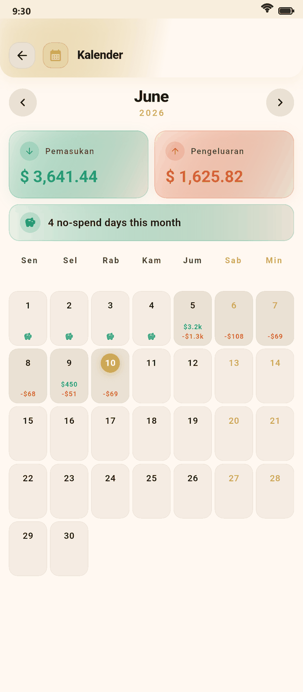 Kalender pengeluaran — Coinly tangkapan layar