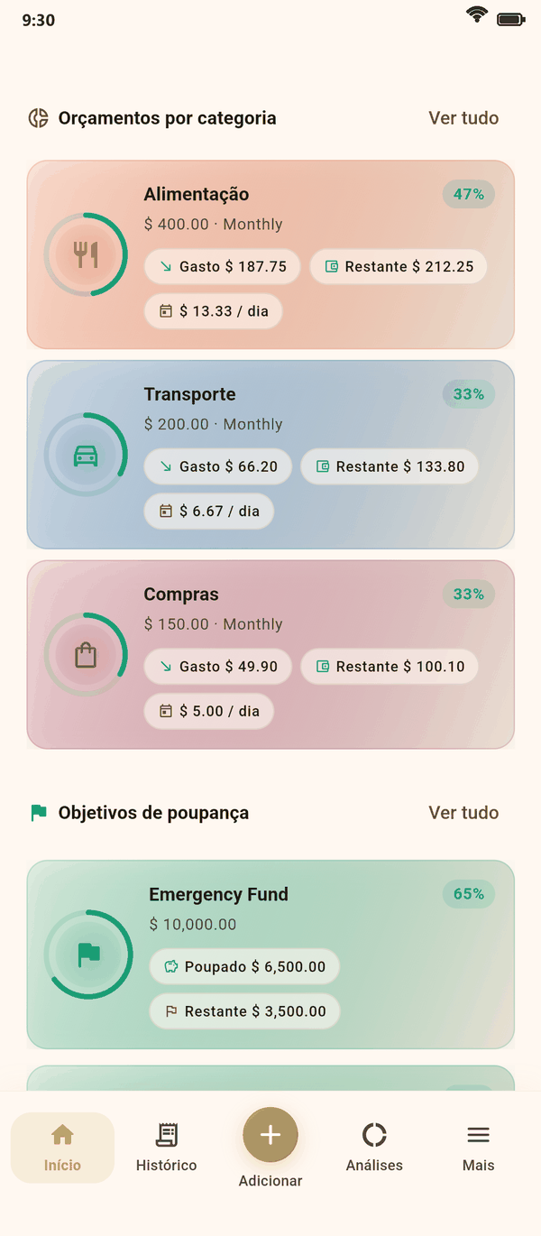 Siga o orçamento todo mês — Coinly captura de tela