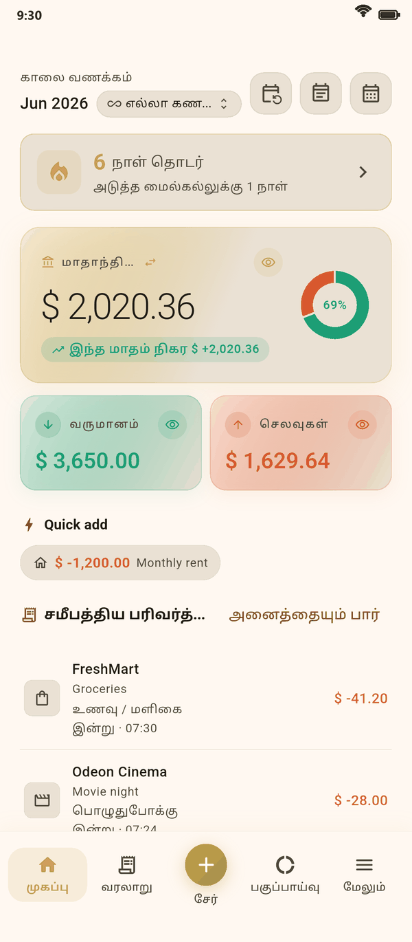 உங்கள் பணம் எங்கே போகிறது — Coinly திரைக்காட்சி